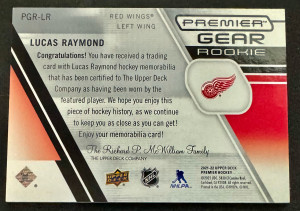 2021-22 UD Premier Lucas Raymond Rookie Gear /99 back